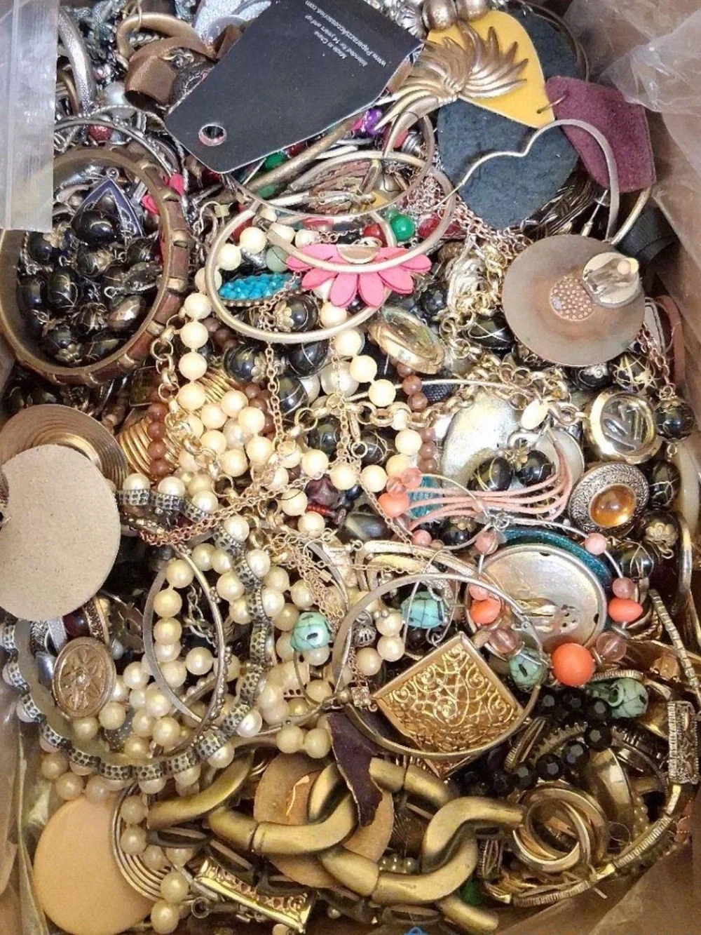 2 LB Curated Jewelry Lot Gold Silver Tone Vintage Modern Bulk Reseller Mix